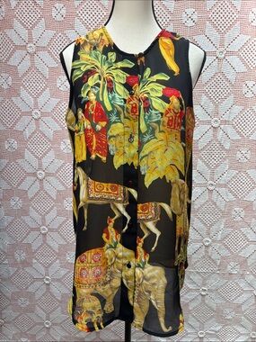 Como Studio Sheer Rayon Safari Print Sleeveless Blouse Sz 10